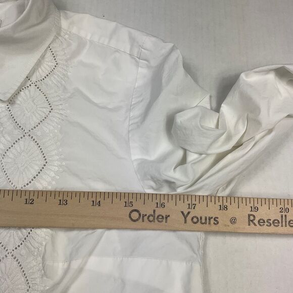 Chloe Cotton Embroidered Button Down Shirt White Long Sleeve Top Size 46 14 US - Picture 5 of 11